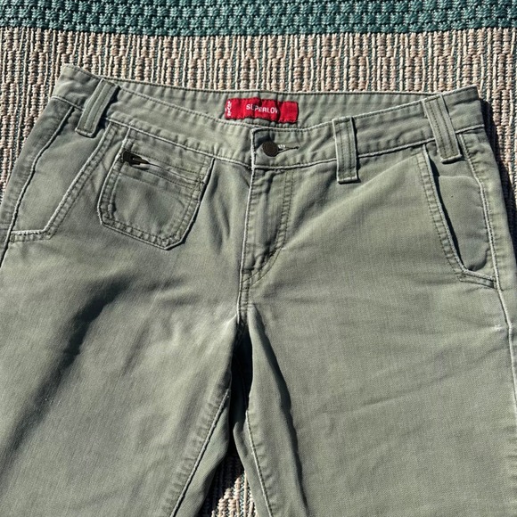 Levis Superlow Flare Pants Olive Green Y2K Low Rise Cotton Womens Size 7M 2000s - Picture 3 of 9